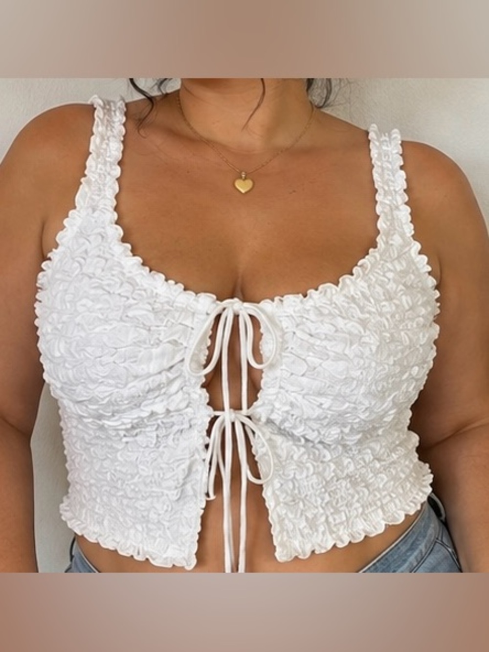 Zara White Textured Lace Up Corset Crop Top XL